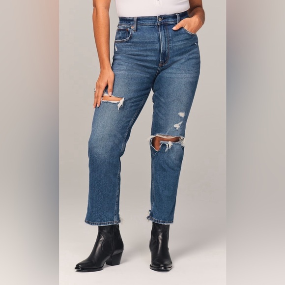 Abercrombie & Fitch Denim - Abercrombie & Fitch The Ankle Straight Ultra High Rise, Med Destroy, Size: 27/4